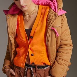 Avec Les Filles Tan Puffer Jacket with Pink Lining
